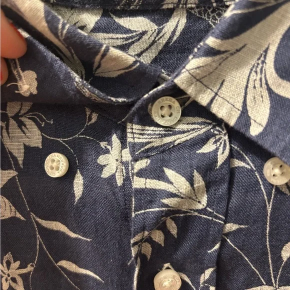 Carolina Herrera Men's Linen Blue Floral Print Button Down Shirt - Size 15 - Picture 5 of 11